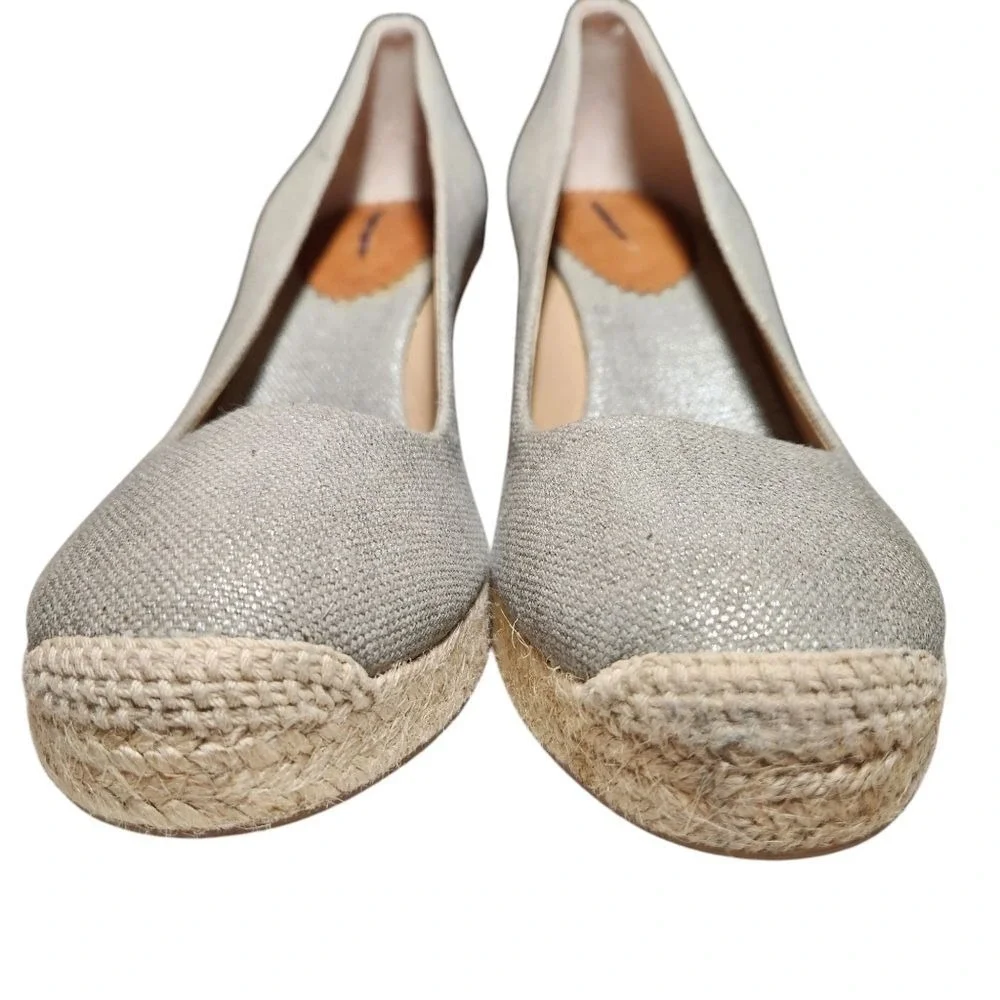 J Crew Espadrille Wedge Platform Metallic Canvas Cream Gold 9 Preppy Coquette